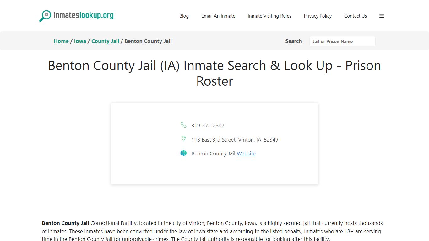 Benton County Jail (IA) Inmate Search & Look Up - Prison Roster